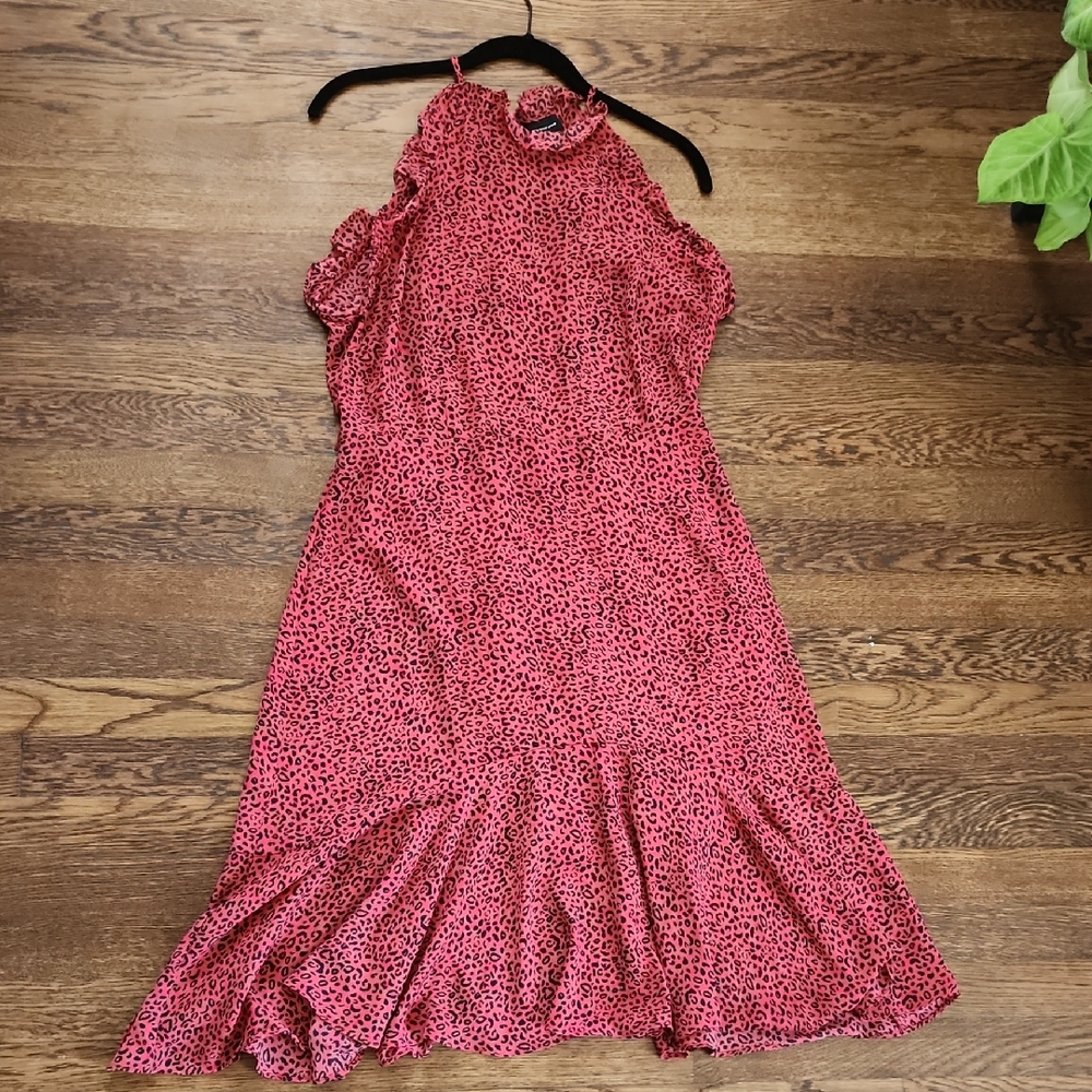 Who What Wear Pink Leopard Midi Halter Dress
